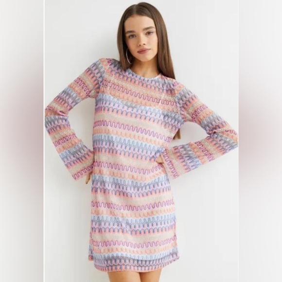H&M Pastel Wave Long Sleeve Dress Retro 60s Missoni - Picture 1 of 3